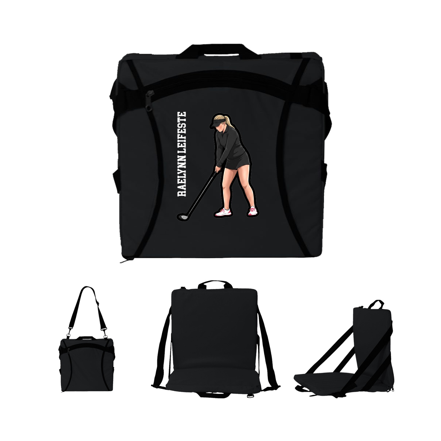 Folding Stadium Seat — Name Vertical in Black