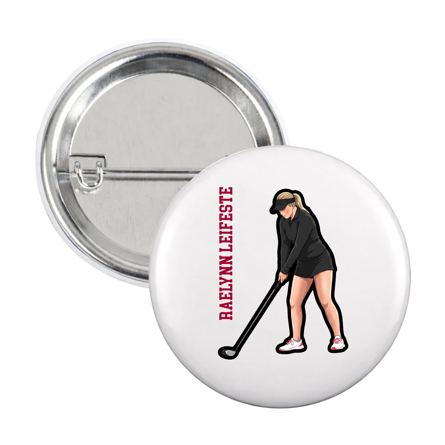 Game Day Button — Name Vertical in White