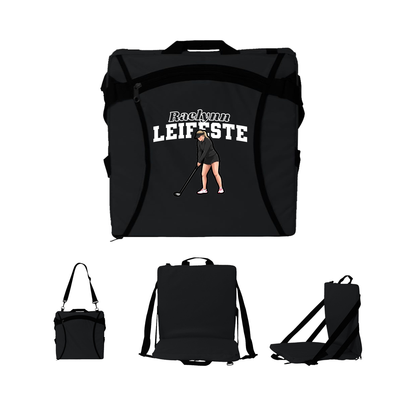 Folding Stadium Seat — Name Arch in Black