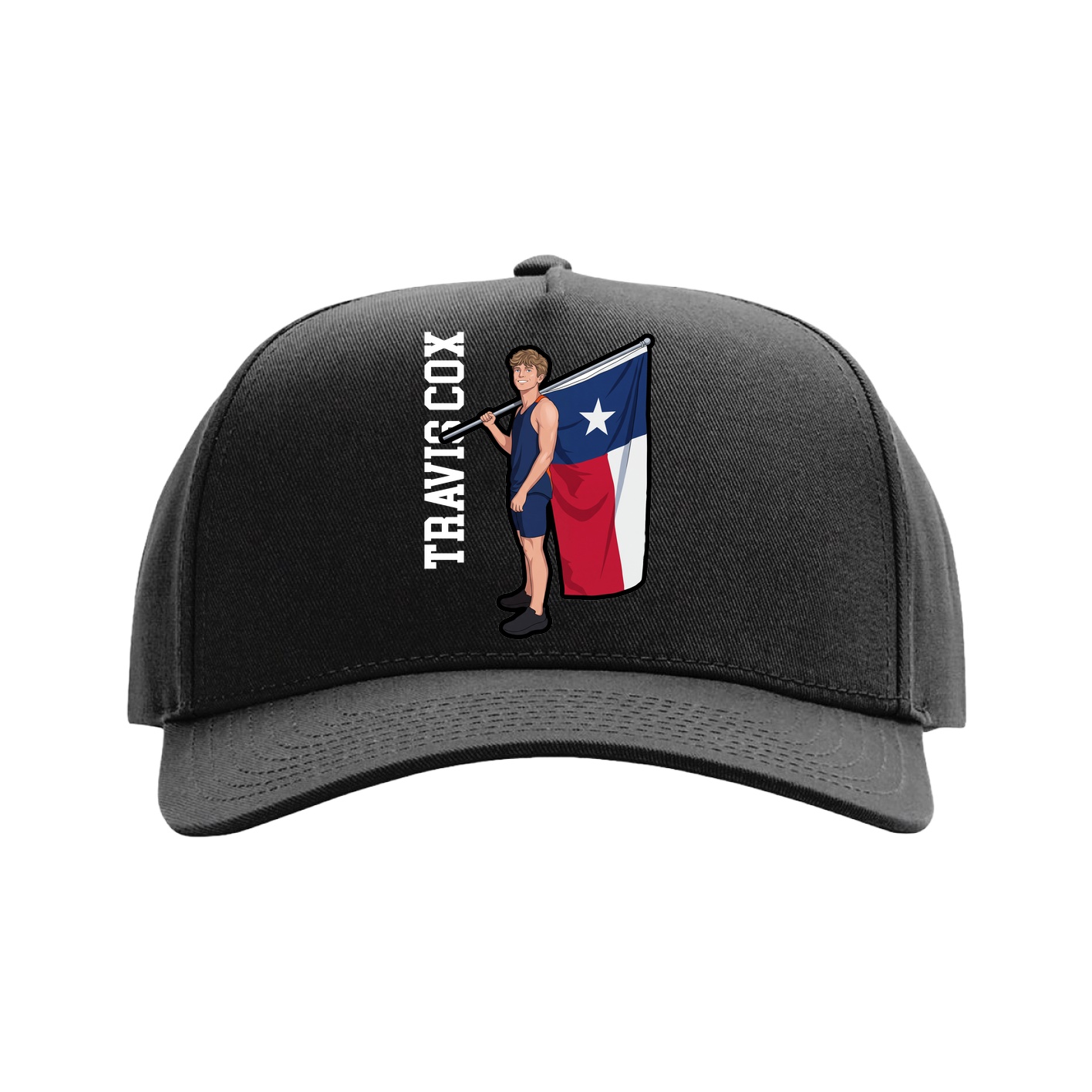 Full Fabric Five-Panel Champ Cap — Name Vertical in Black