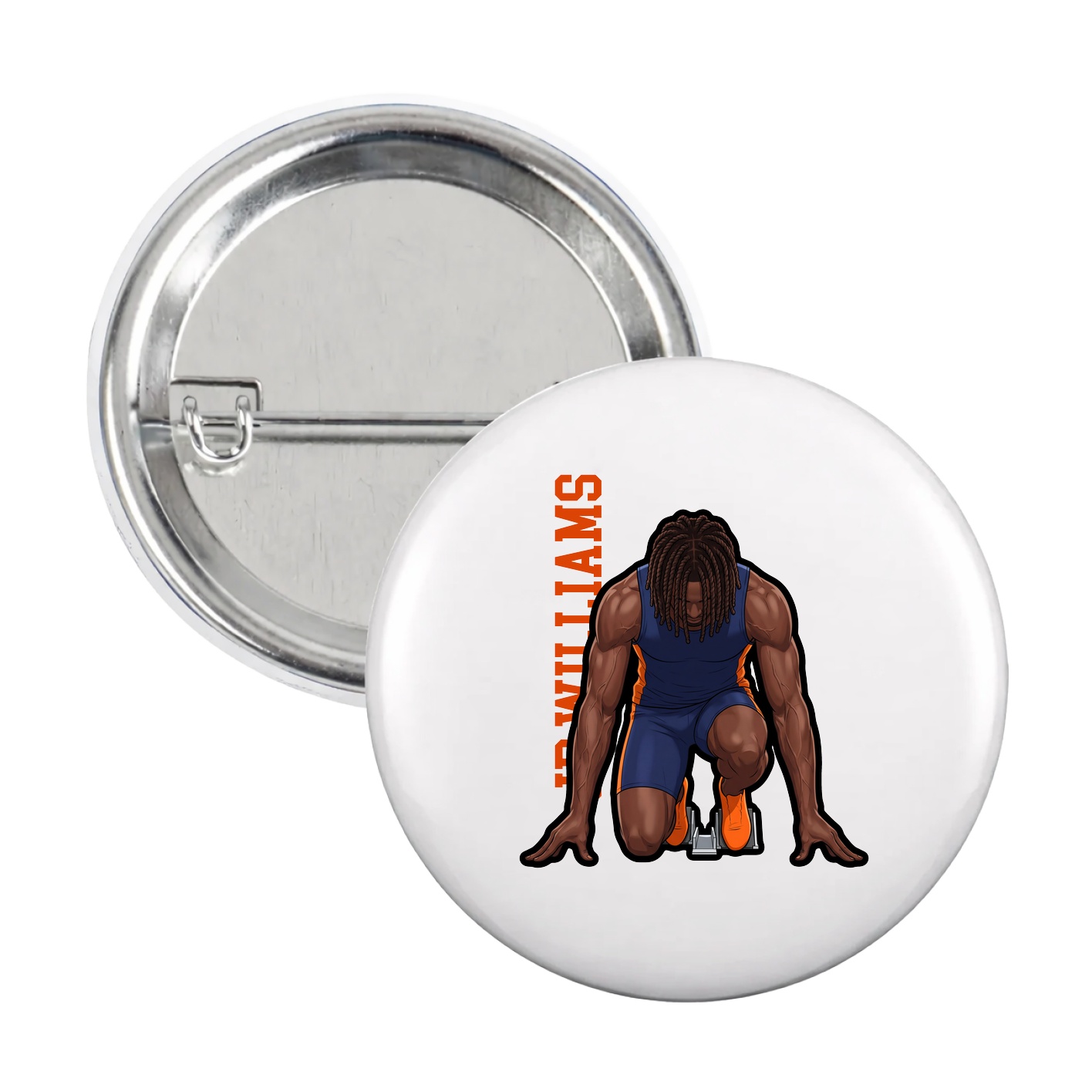 Game Day Button — Name Vertical in White