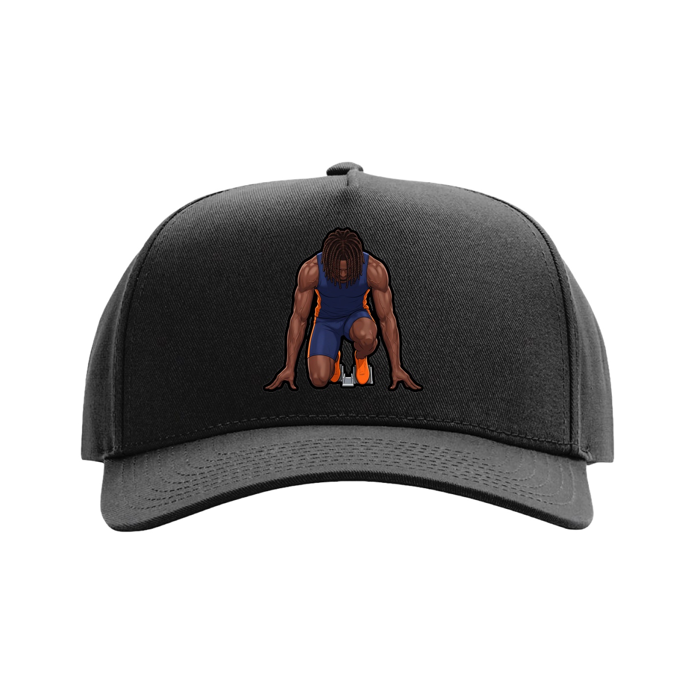Full Fabric Five-Panel Champ Cap — Name Vertical in Black