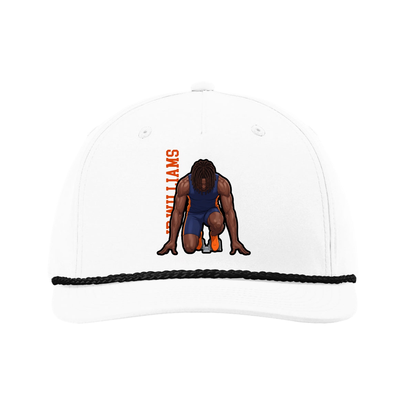 Five-Panel Classic Rope Cap — Name Vertical in White