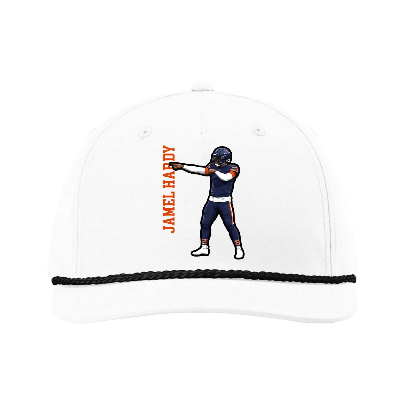 Five-Panel Classic Rope Cap — Name Vertical in White