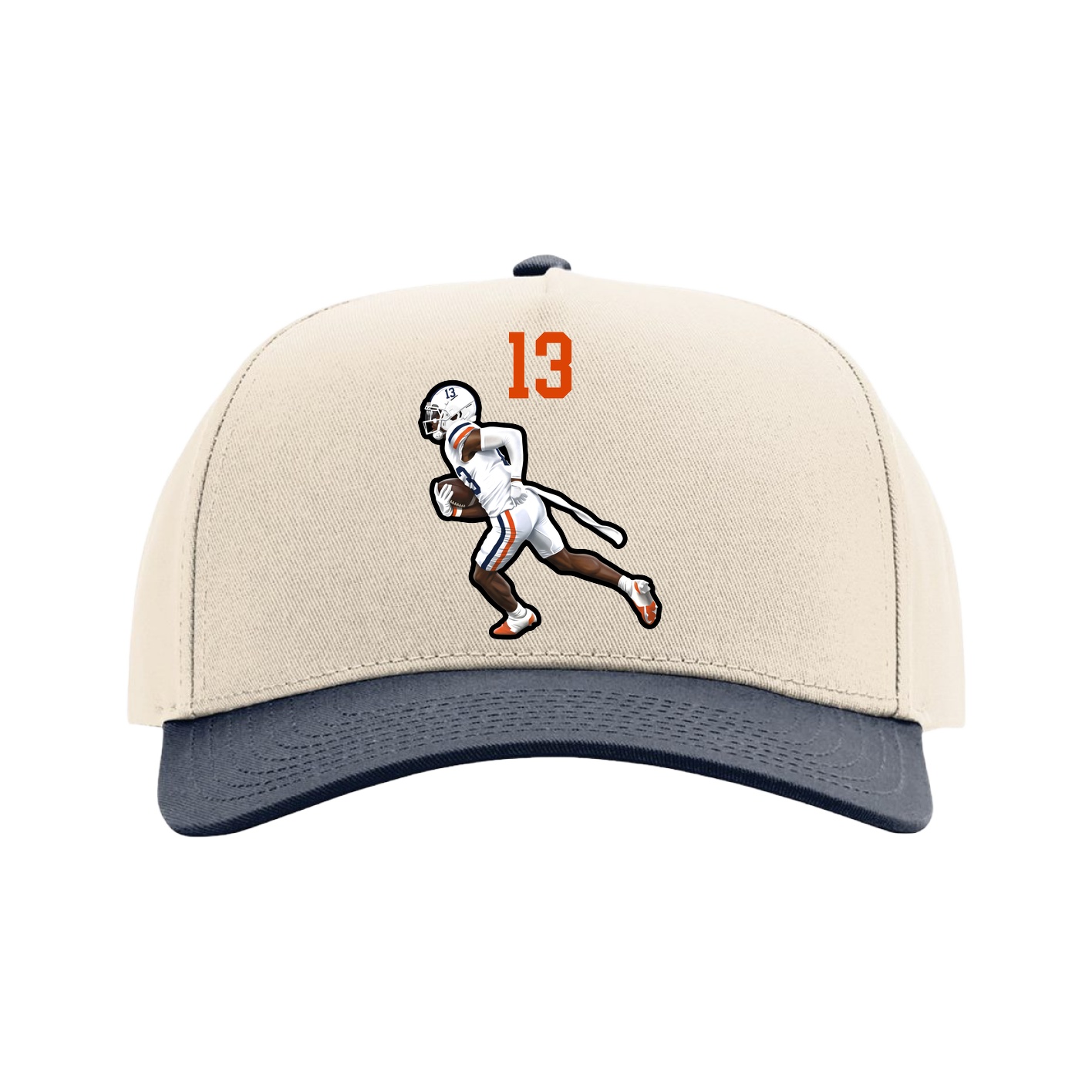 Full Fabric Five-Panel Champ Cap — Number Top in Cream/Navy