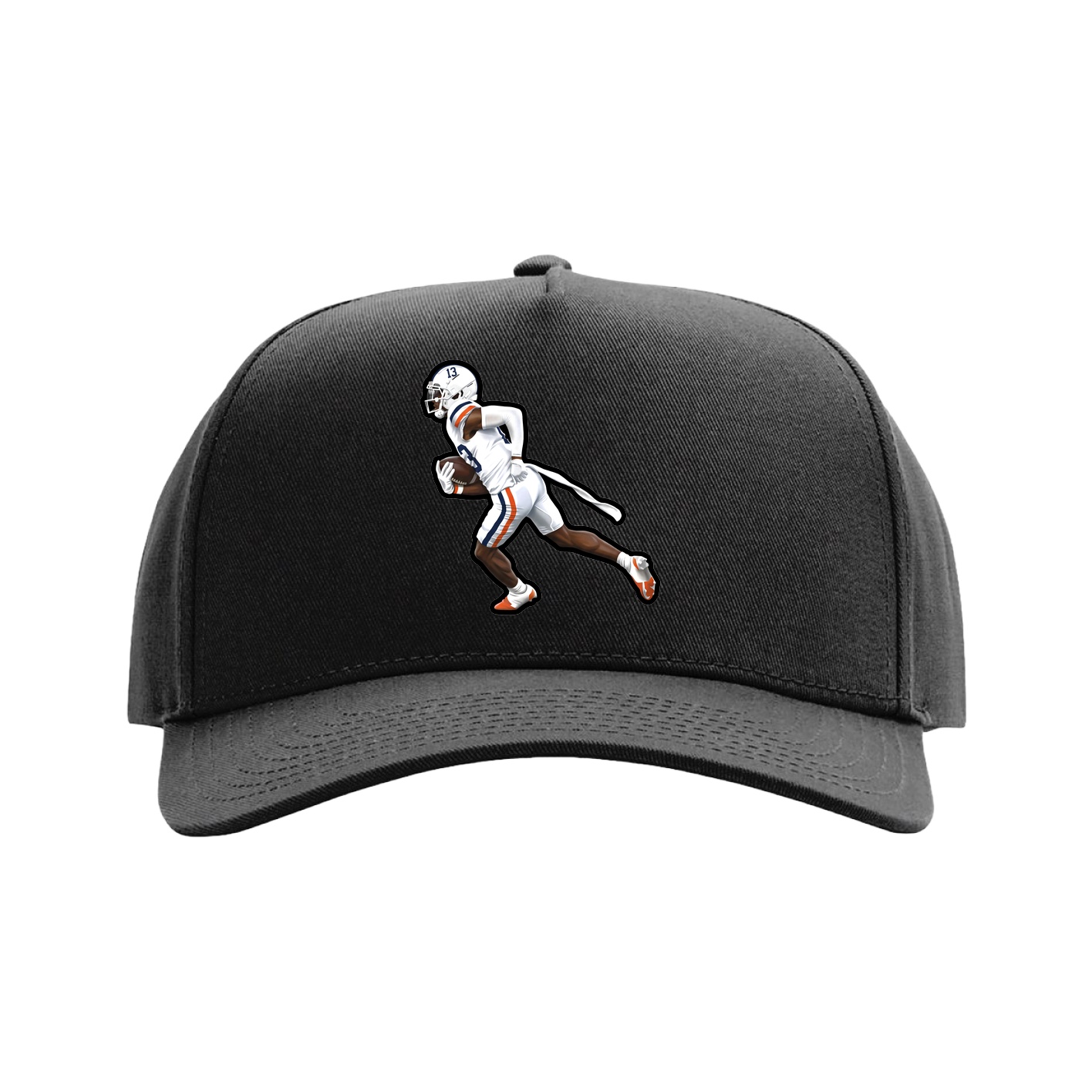 Full Fabric Five-Panel Champ Cap — Name Vertical in Black