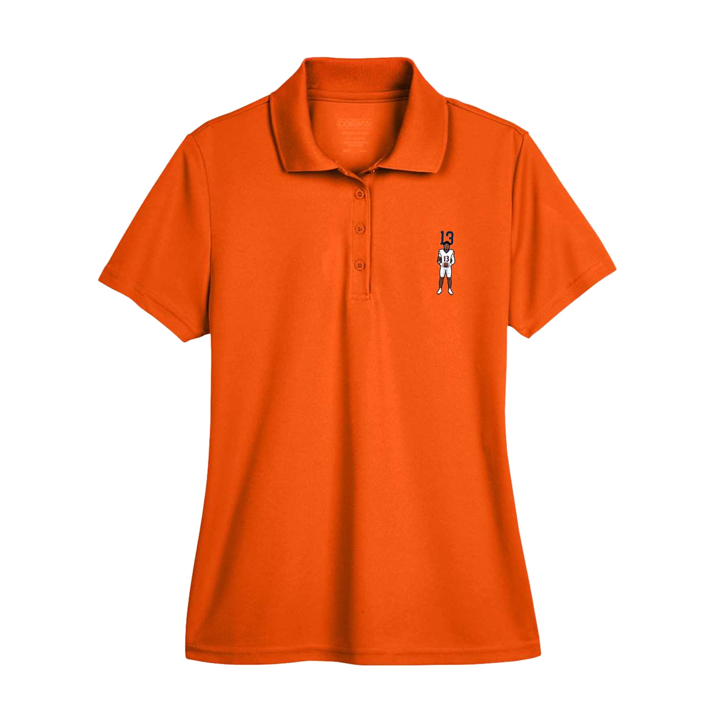 Womens Performance Polo — Number Top in Orange