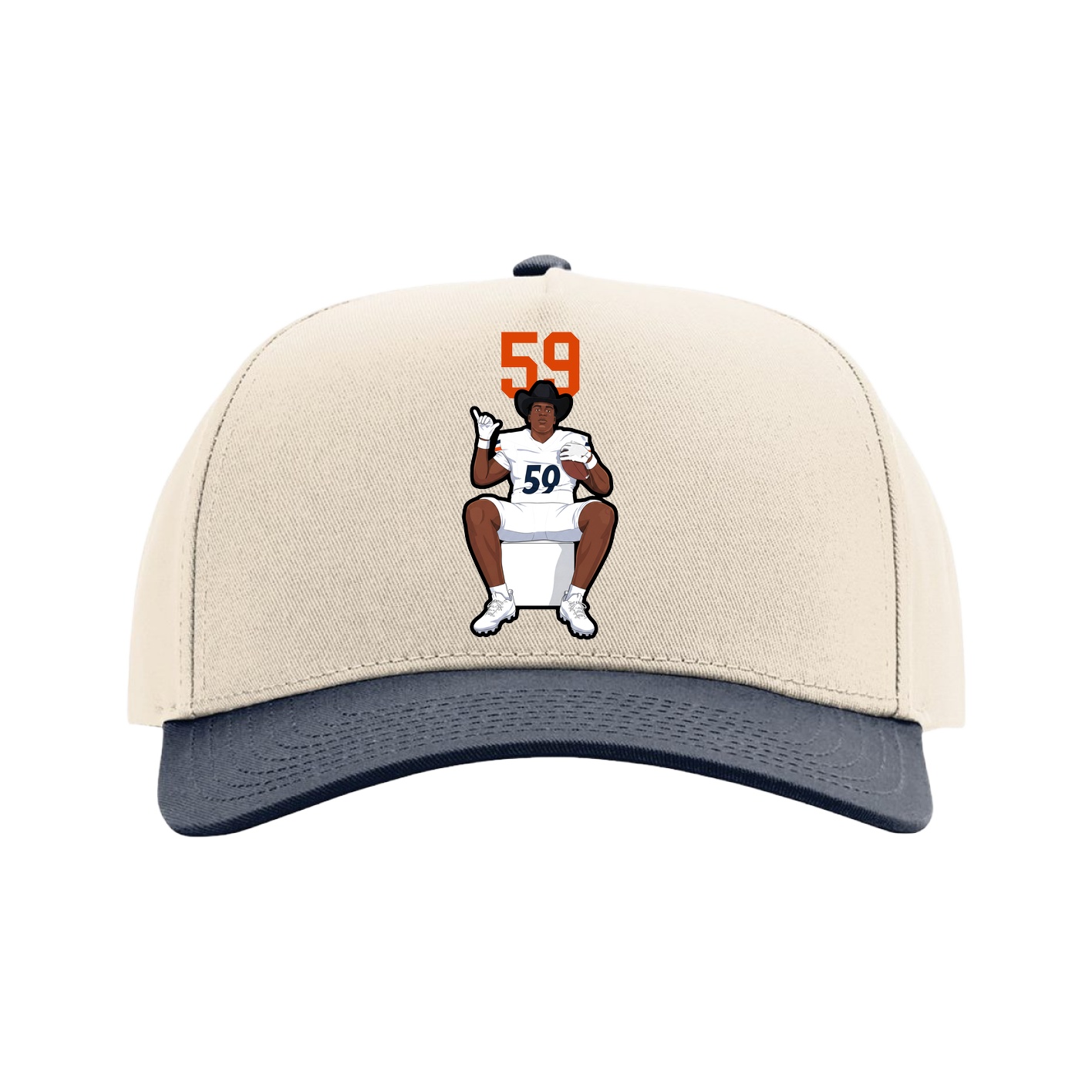 Full Fabric Five-Panel Champ Cap — Number Top in Cream/Navy
