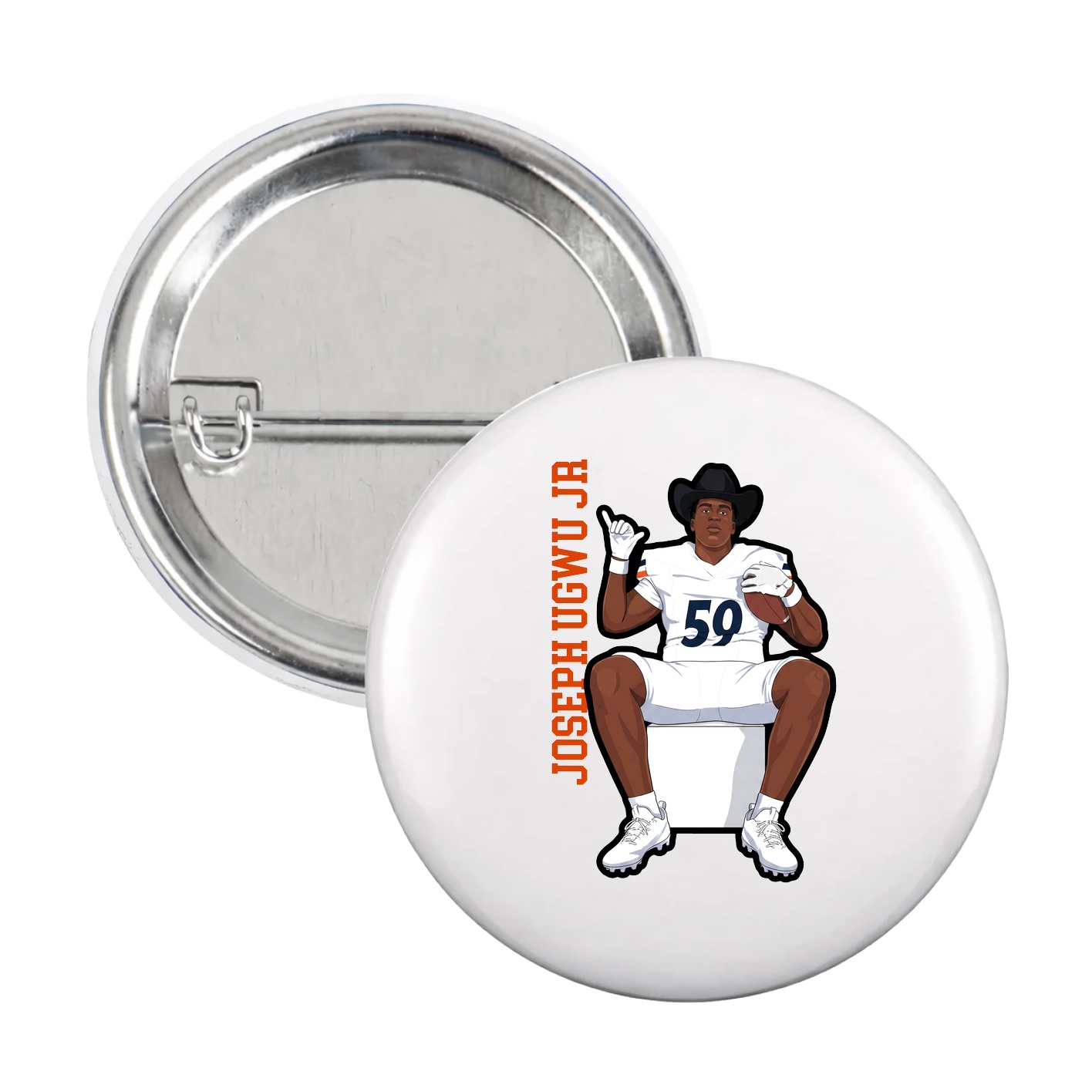 Game Day Button — Name Vertical in White
