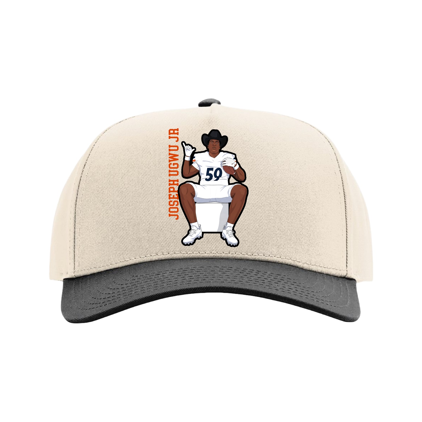 Full Fabric Five-Panel Champ Cap — Name Vertical in Cream/Black