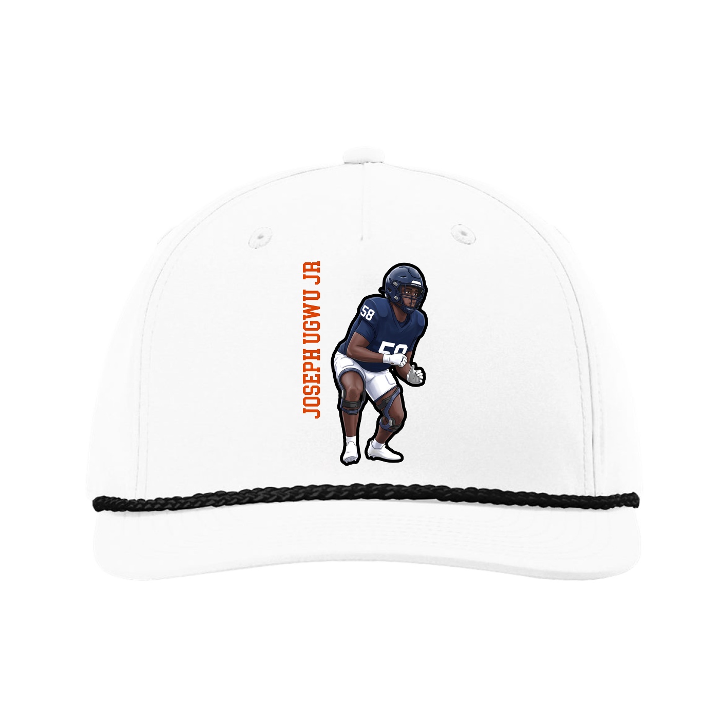 Five-Panel Classic Rope Cap — Name Vertical in White