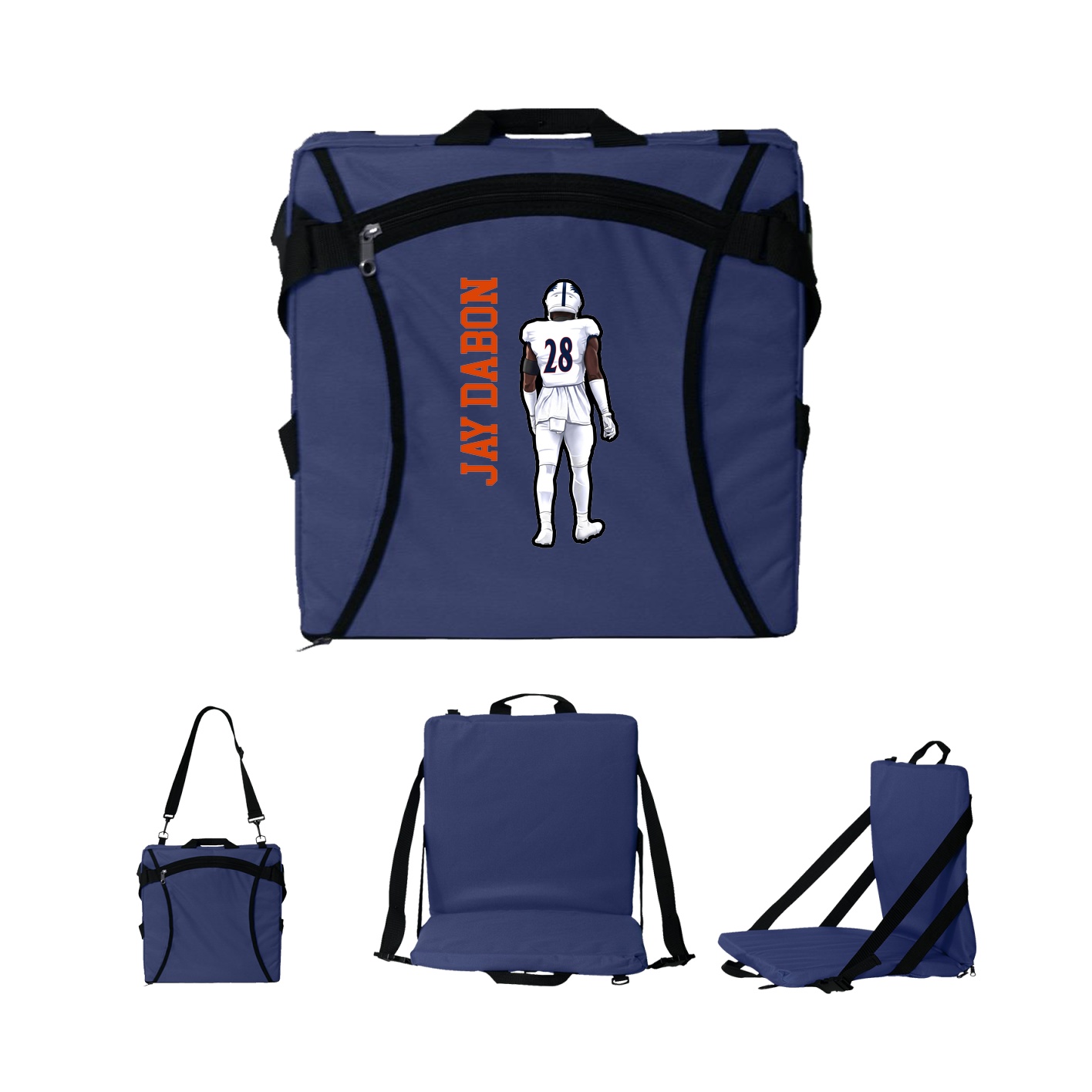 Folding Stadium Seat — Name Vertical in Navy