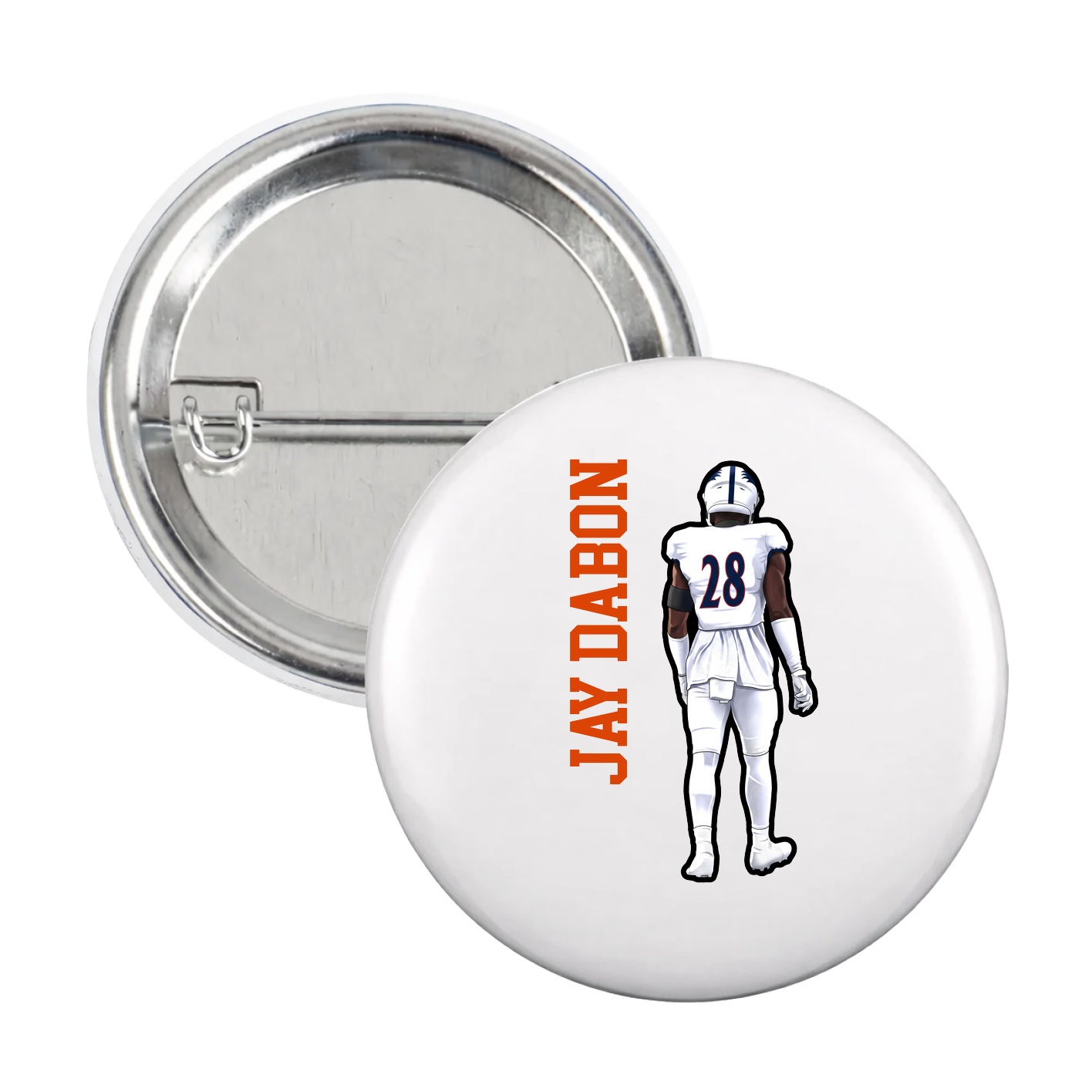 Game Day Button — Name Vertical in White