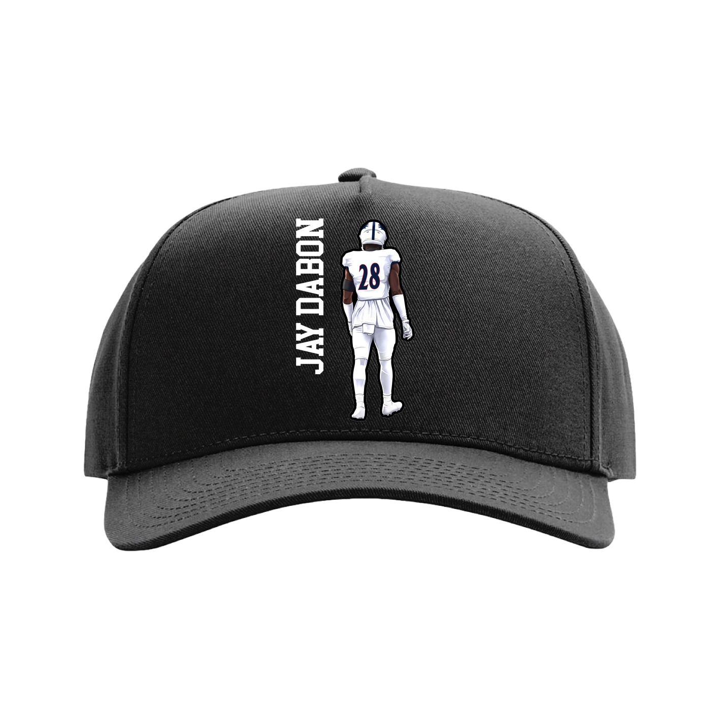 Full Fabric Five-Panel Champ Cap — Name Vertical in Black