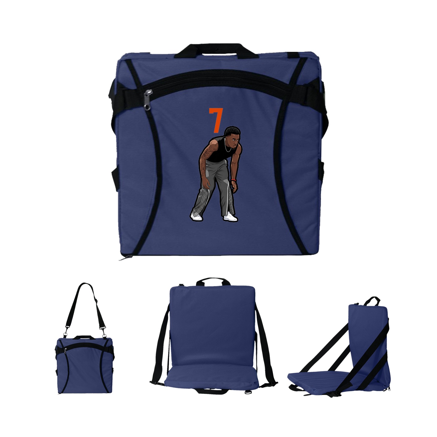 Folding Stadium Seat — Number Top in Navy