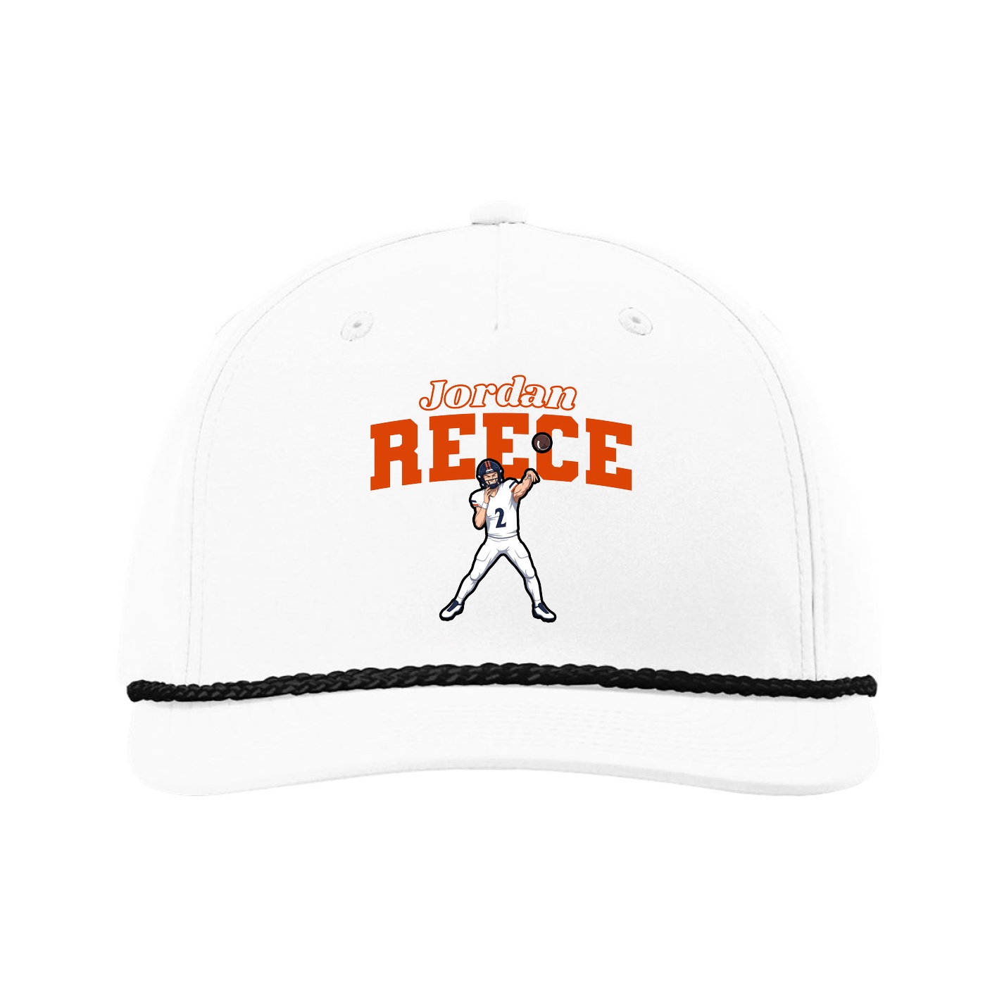 Five-Panel Classic Rope Cap — Name Arch in White