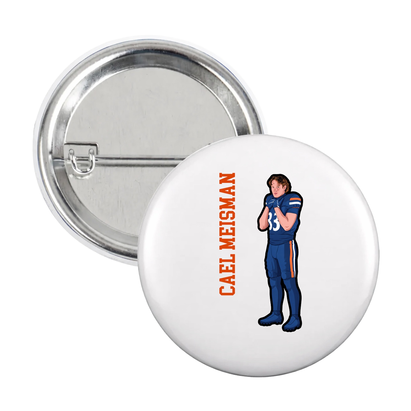 Game Day Button — Name Vertical in White