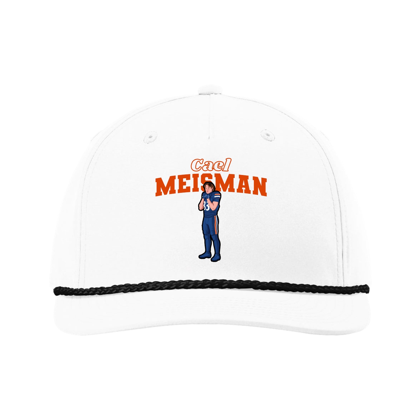 Five-Panel Classic Rope Cap — Name Arch in White