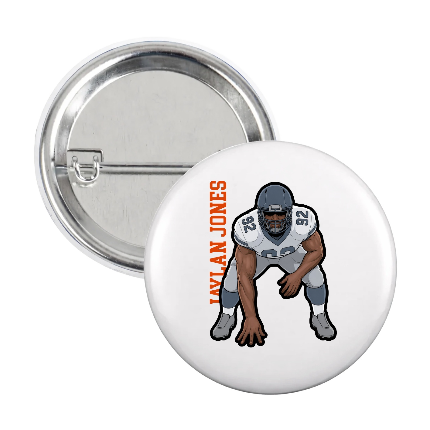 Game Day Button — Name Vertical in White