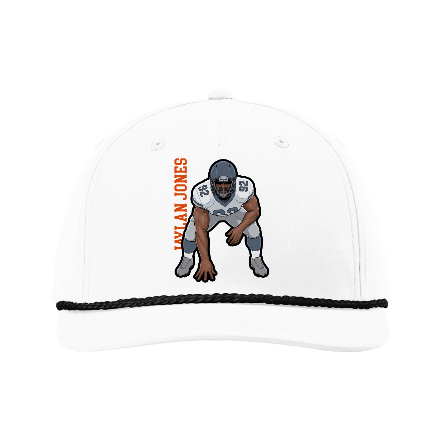 Five-Panel Classic Rope Cap — Name Vertical in White