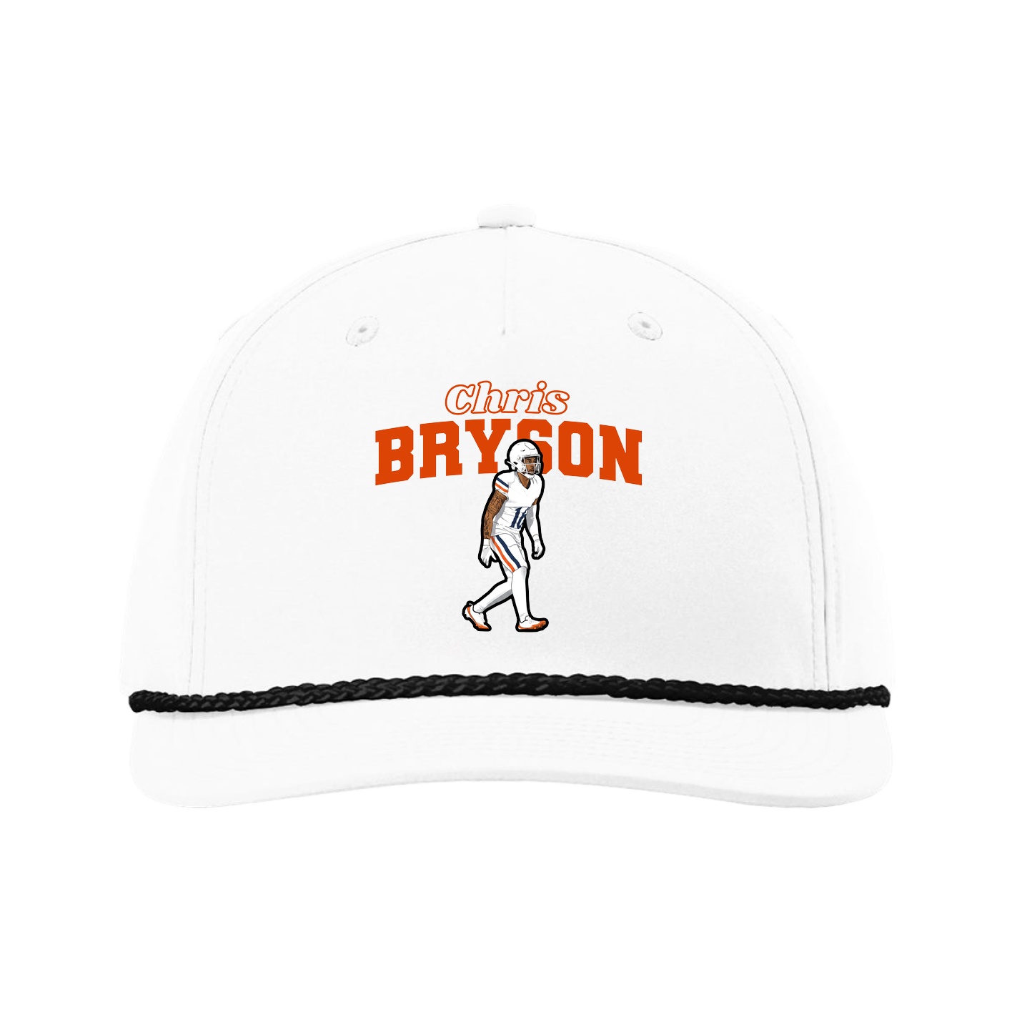 Five-Panel Classic Rope Cap — Name Arch in White
