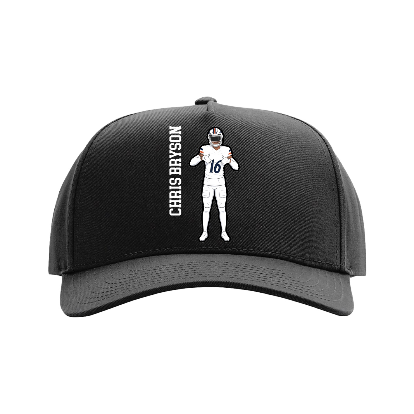 Full Fabric Five-Panel Champ Cap — Name Vertical in Black