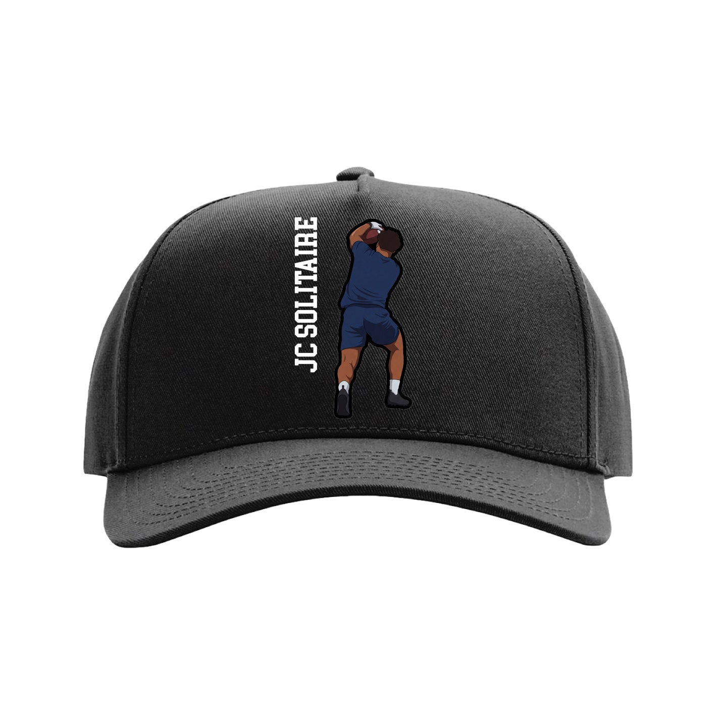 Full Fabric Five-Panel Champ Cap — Name Vertical in Black