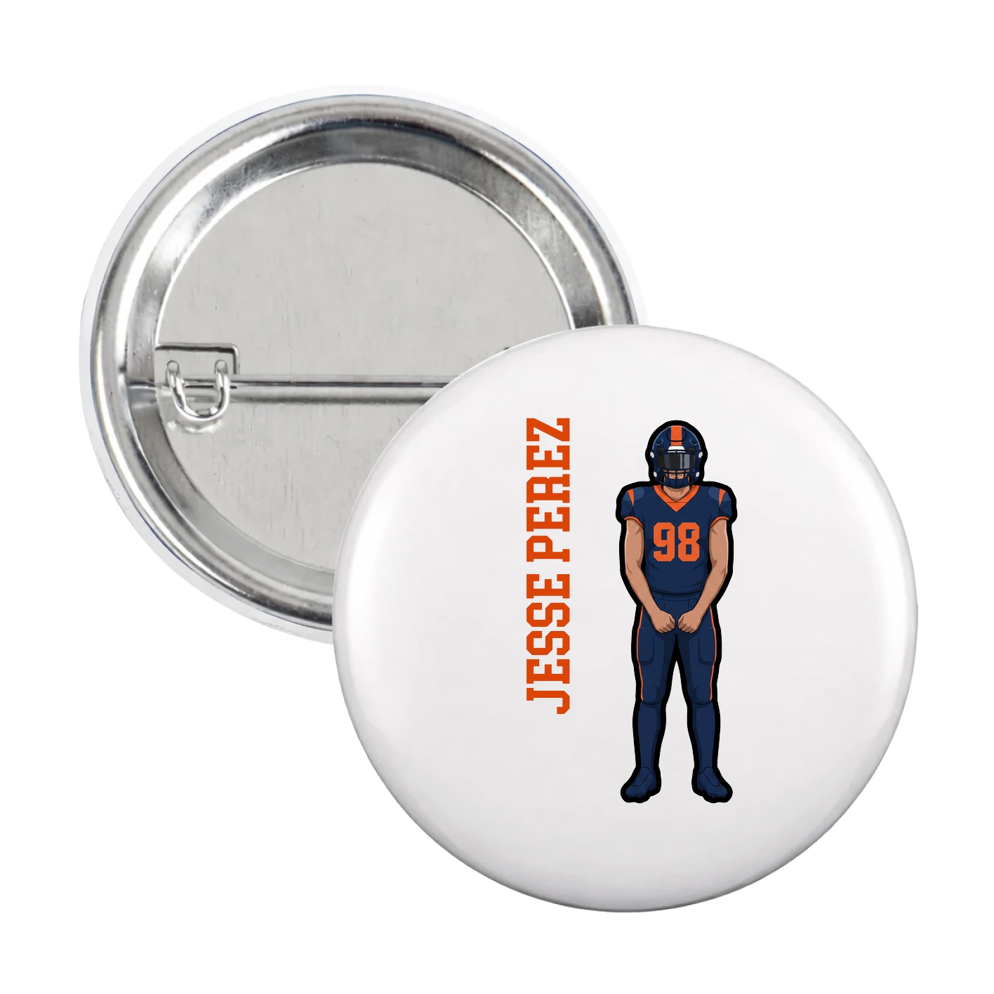 Game Day Button — Name Vertical in White