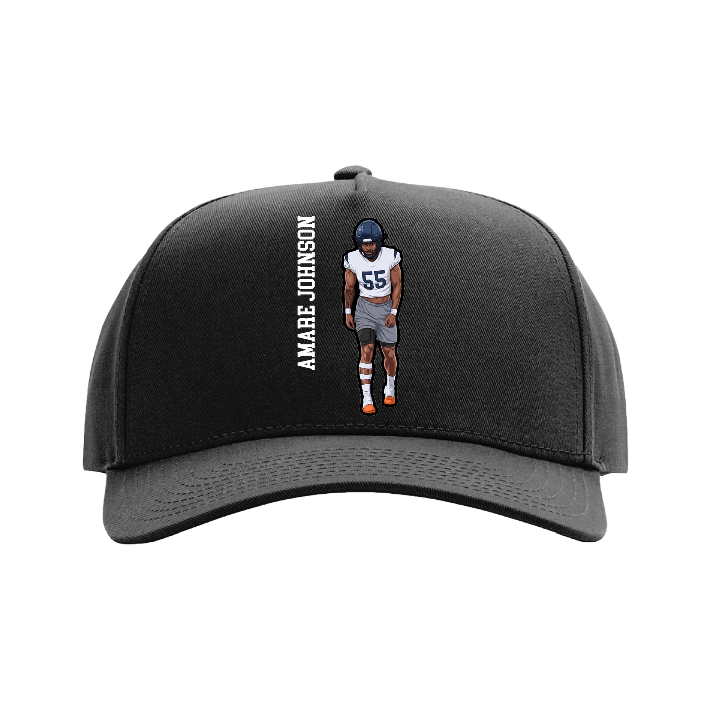 Full Fabric Five-Panel Champ Cap — Name Vertical in Black