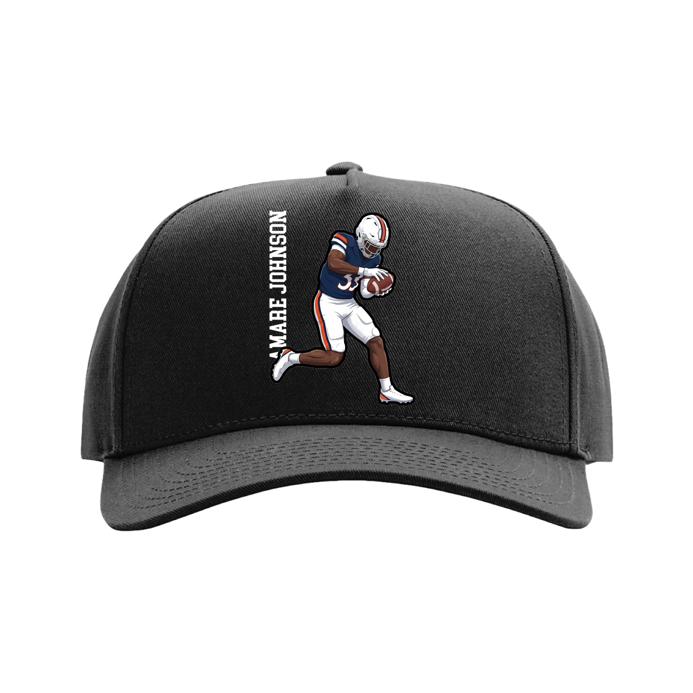 Full Fabric Five-Panel Champ Cap — Name Vertical in Black