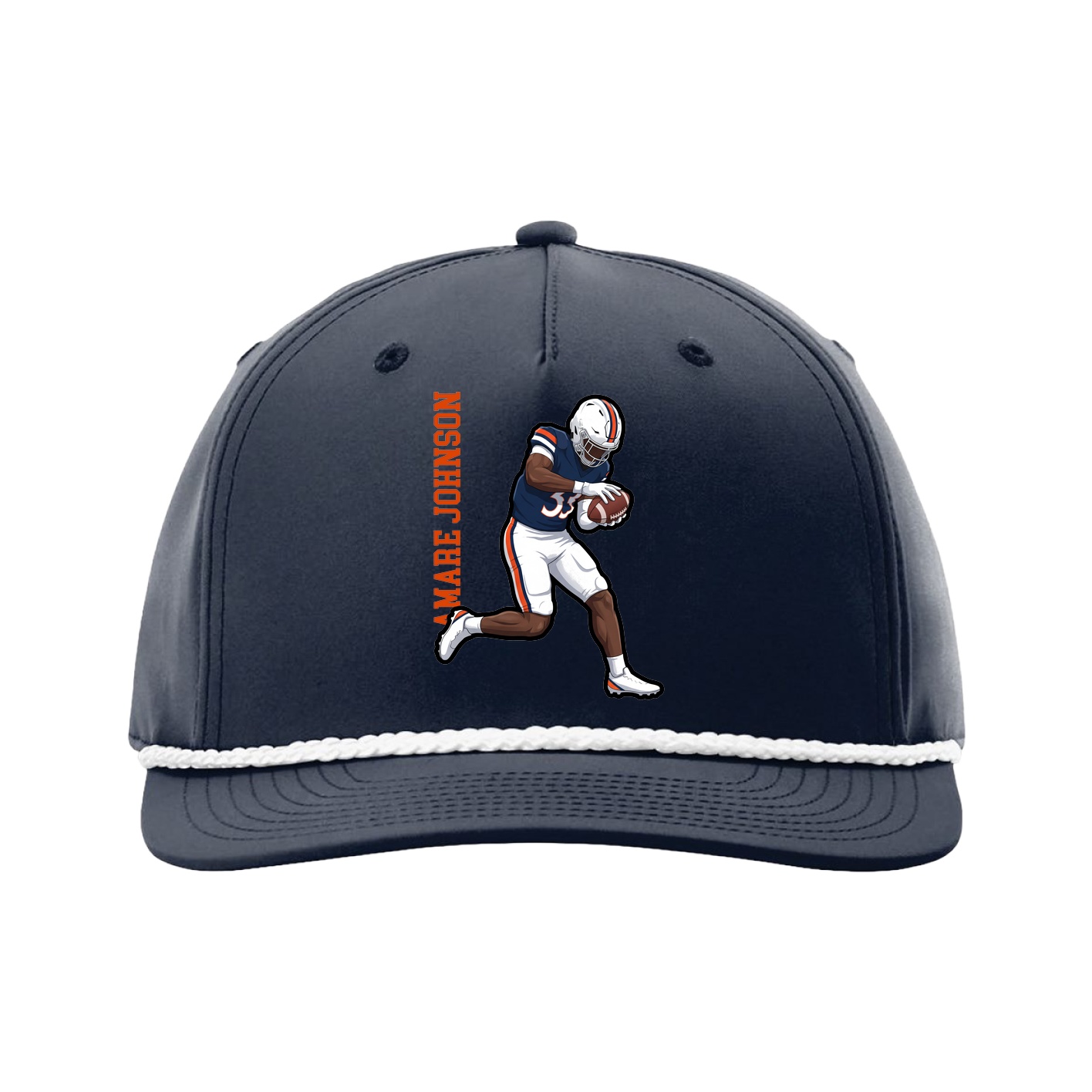 Five-Panel Classic Rope Cap — Name Vertical in Navy