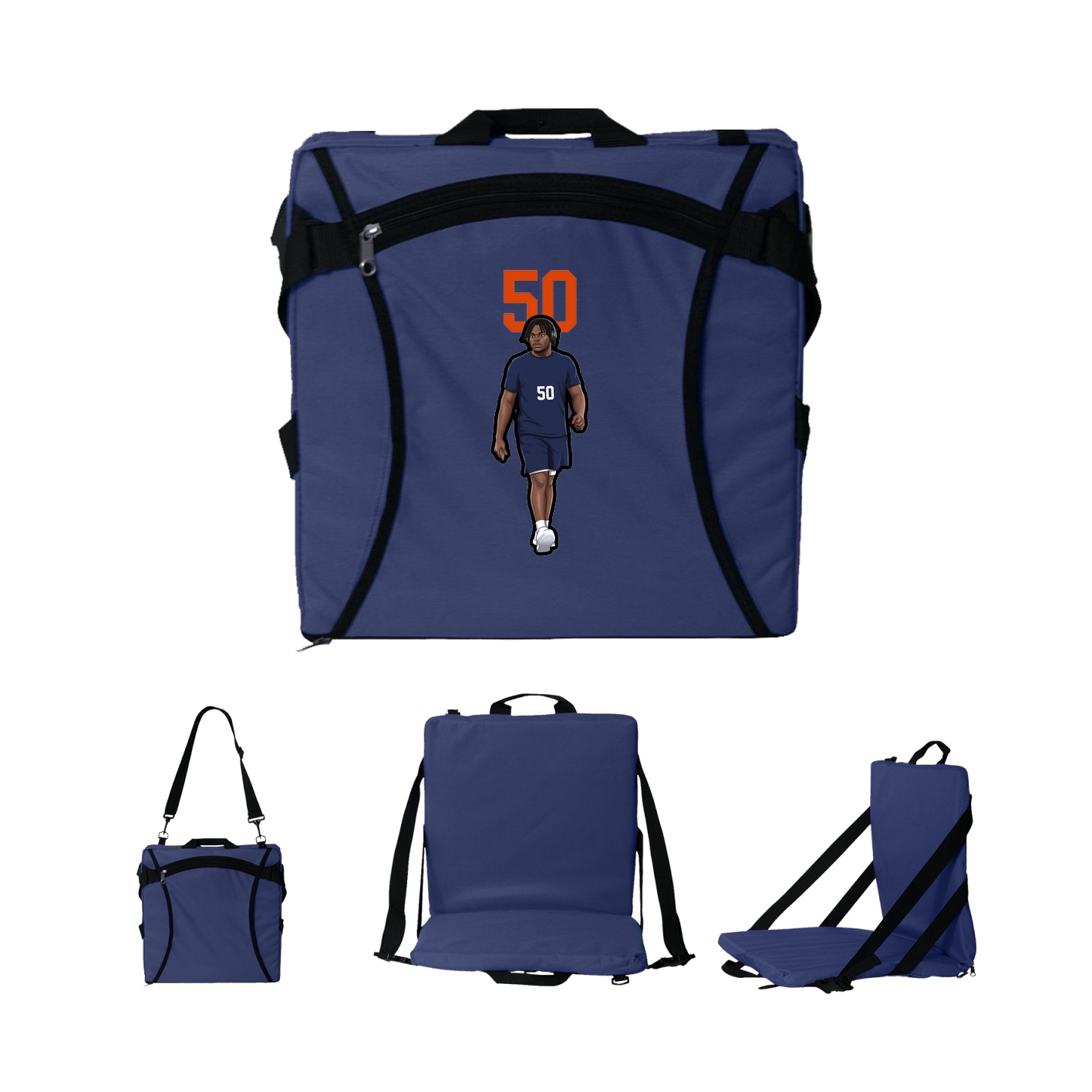 Folding Stadium Seat — Number Top in Navy
