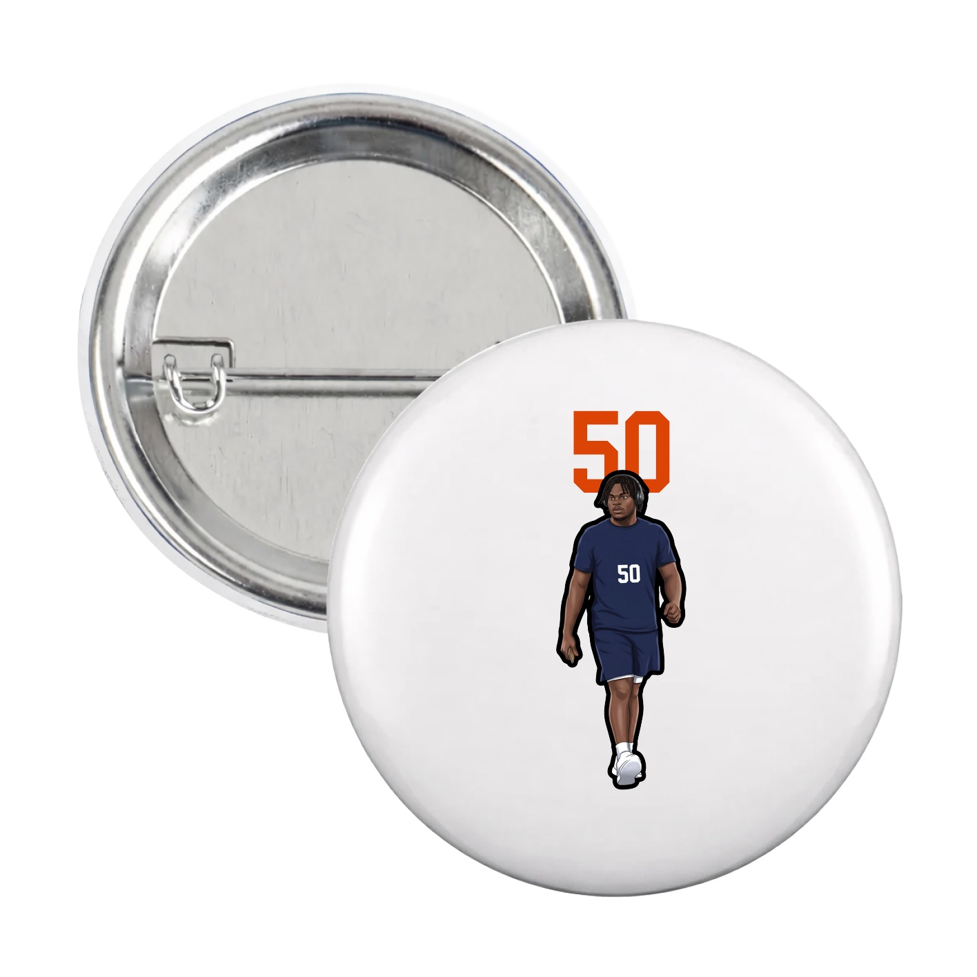 Game Day Button — Number Top in White
