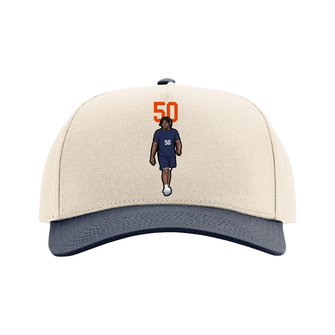 Full Fabric Five-Panel Champ Cap — Number Top in Cream/Navy