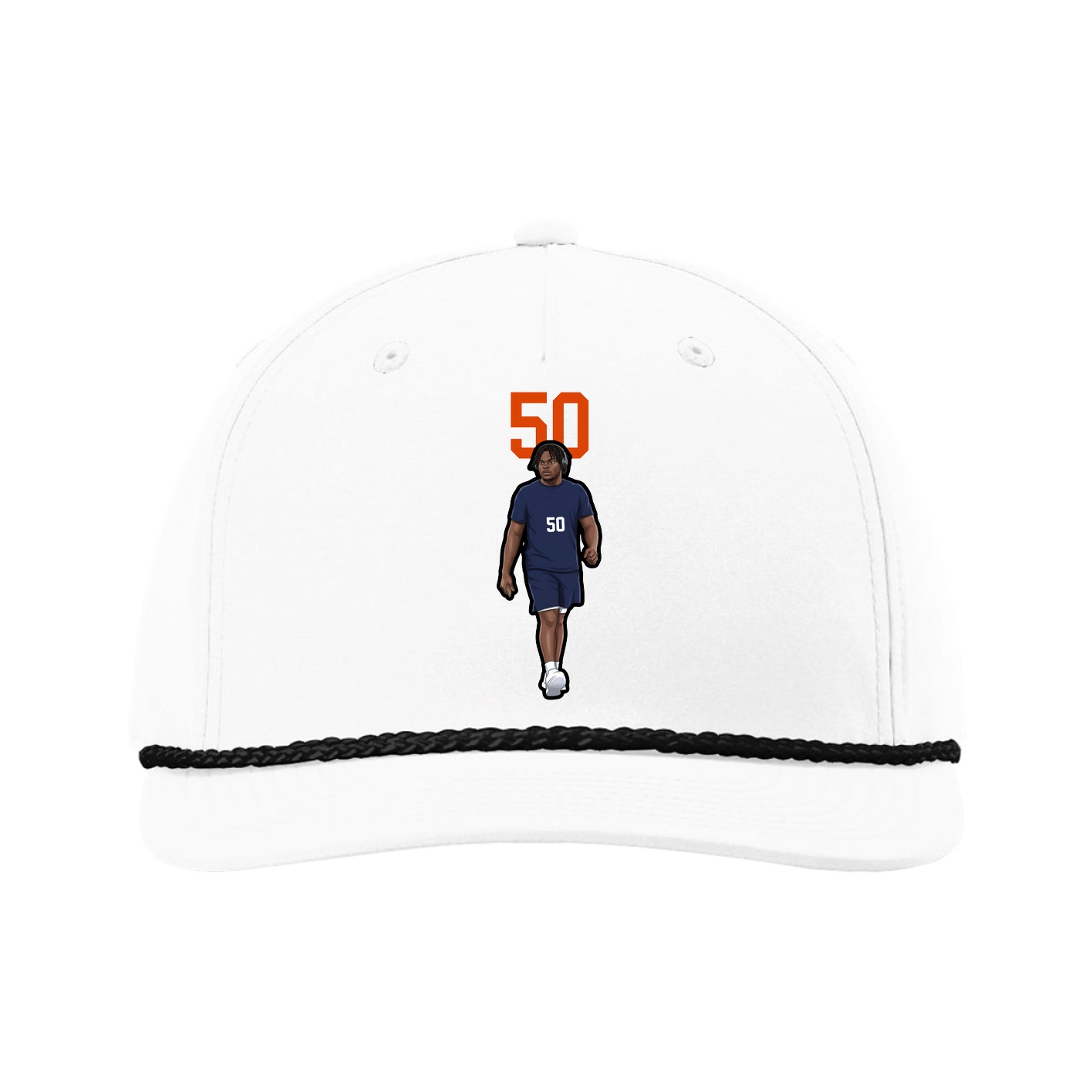Five-Panel Classic Rope Cap — Number Top in White