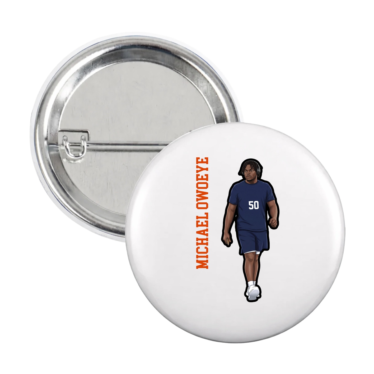 Game Day Button — Name Vertical in White