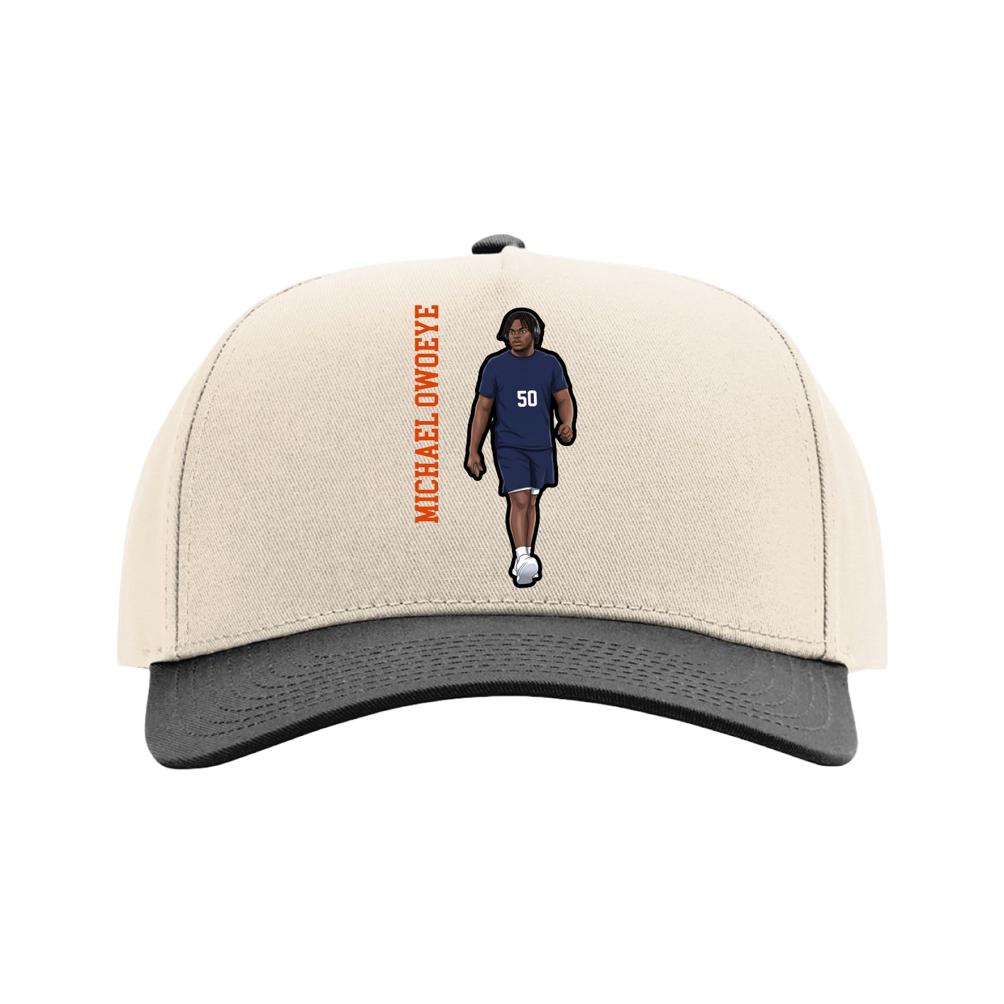 Full Fabric Five-Panel Champ Cap — Name Vertical in Cream/Black