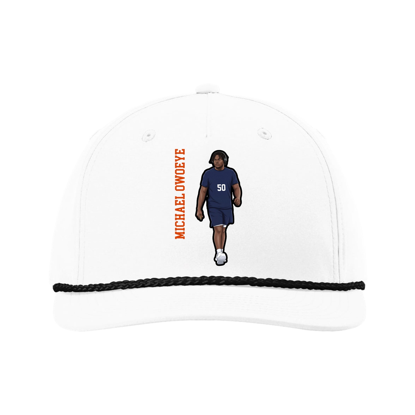 Five-Panel Classic Rope Cap — Name Vertical in White