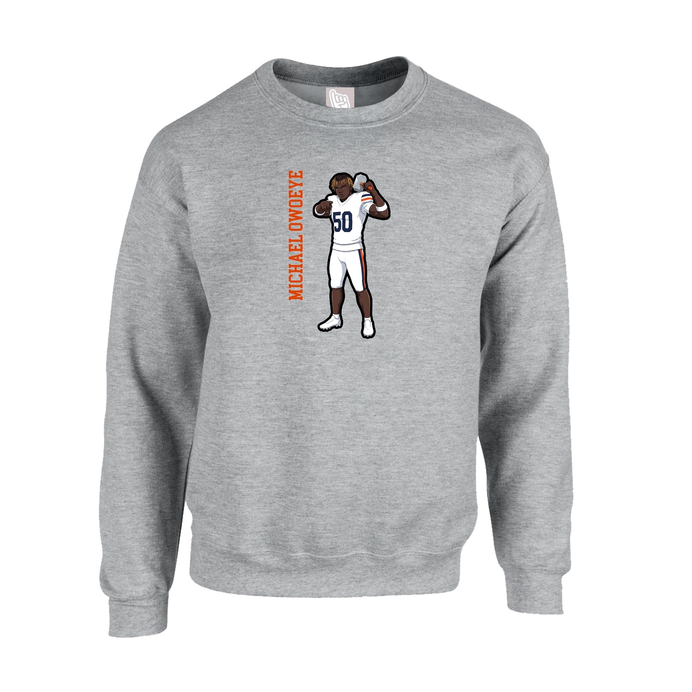 Fleece Crew — Name Vertical in Grey