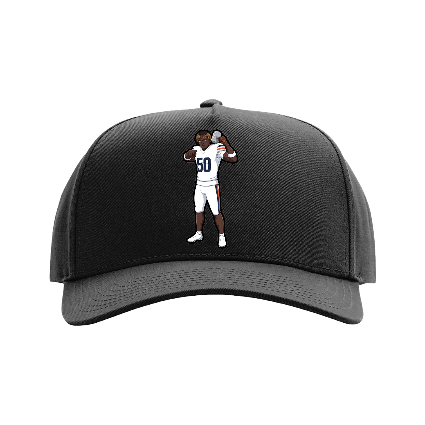Full Fabric Five-Panel Champ Cap — Name Vertical in Black