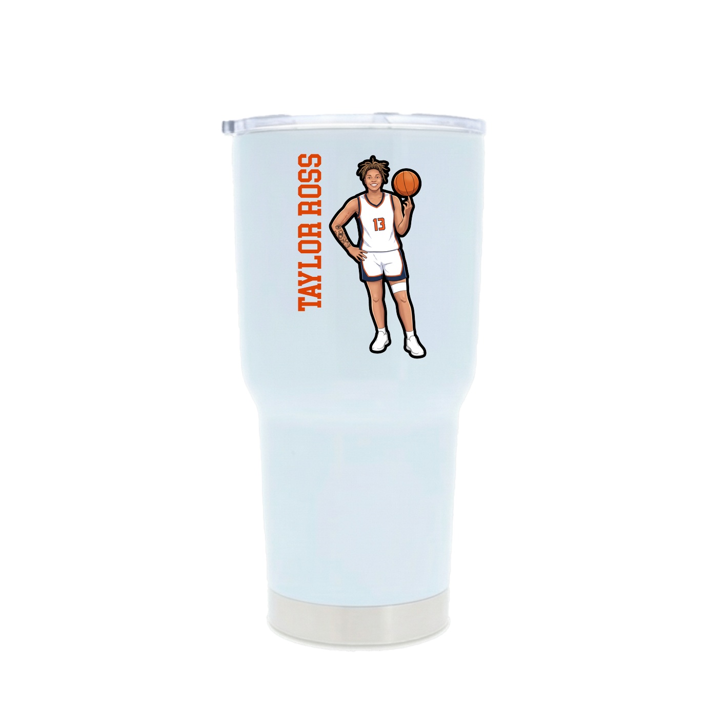 30oz Stainless Steel Tumbler — Name Vertical in White