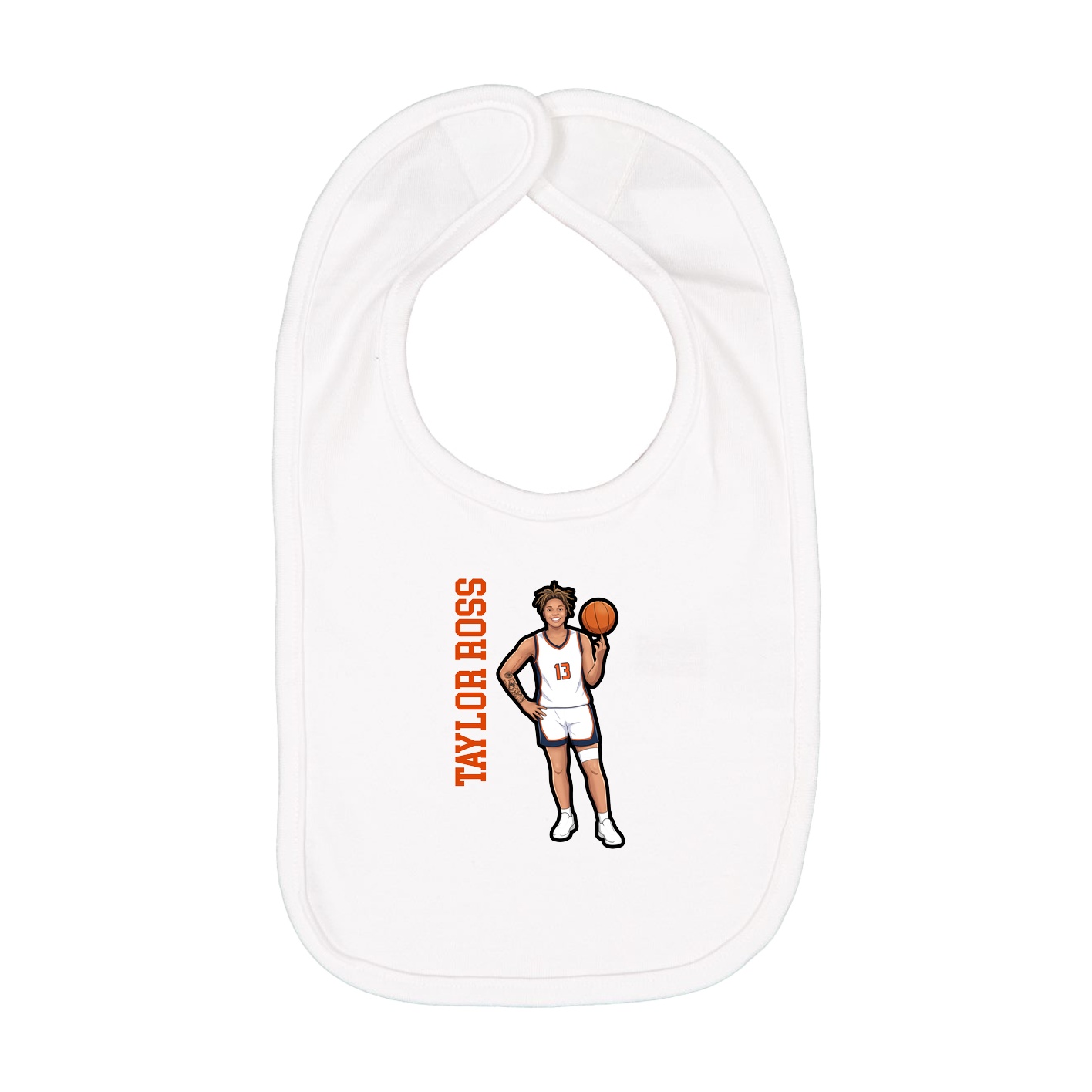 Infant Bib — Name Vertical in White