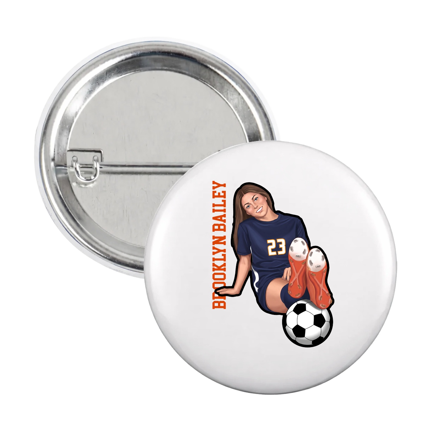 Game Day Button — Name Vertical in White