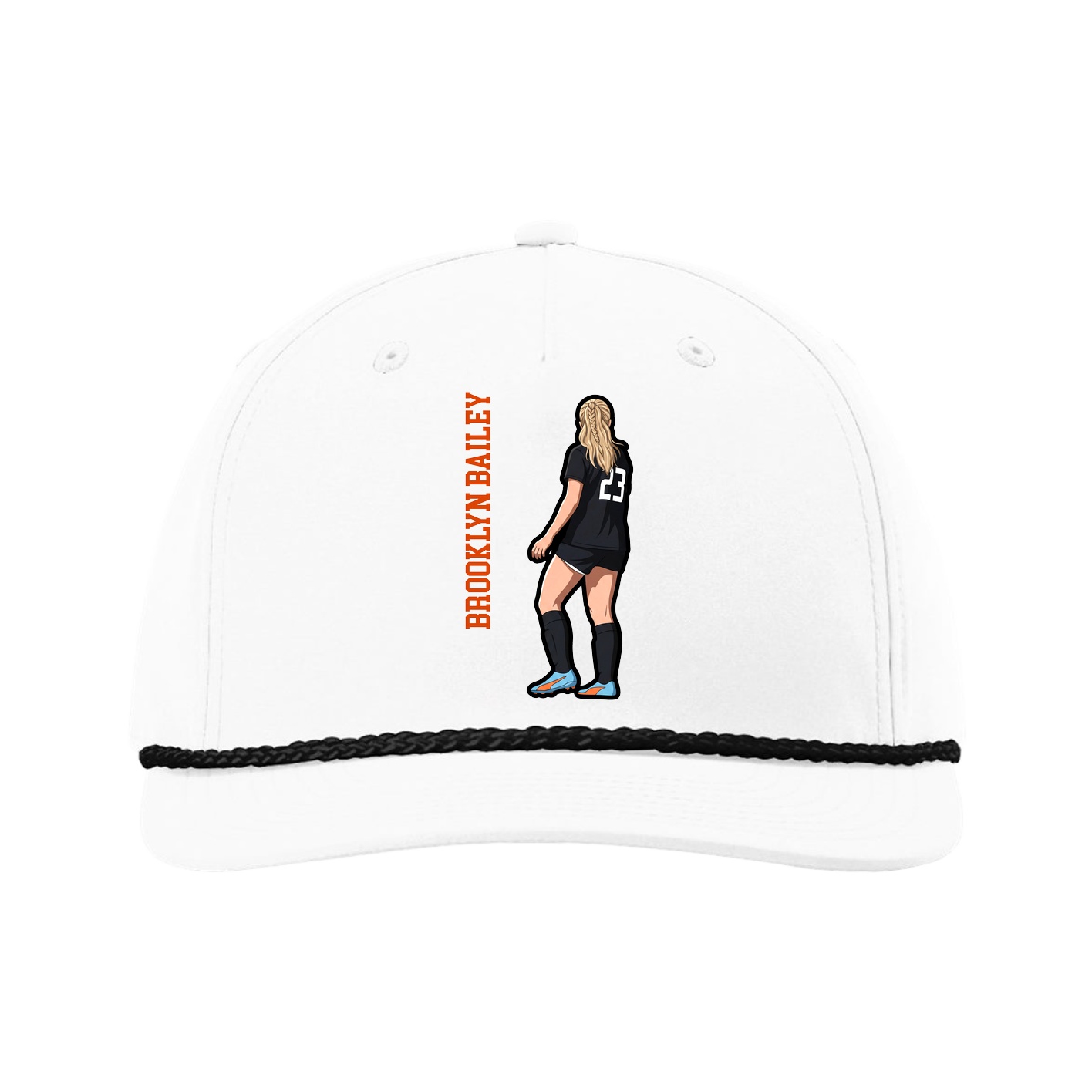 Five-Panel Classic Rope Cap — Name Vertical in White