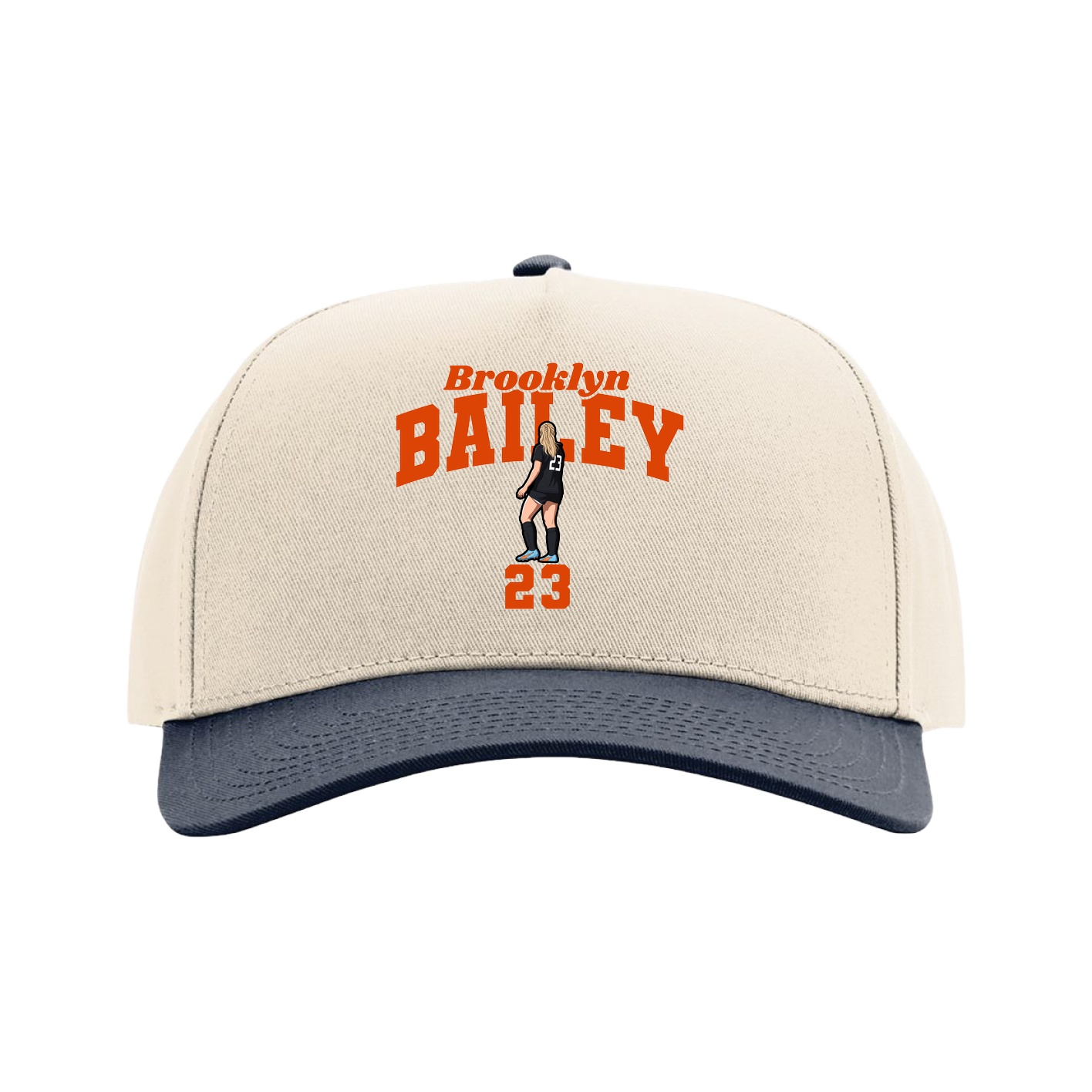 Full Fabric Five-Panel Champ Cap — Signature Arch in Cream/Navy
