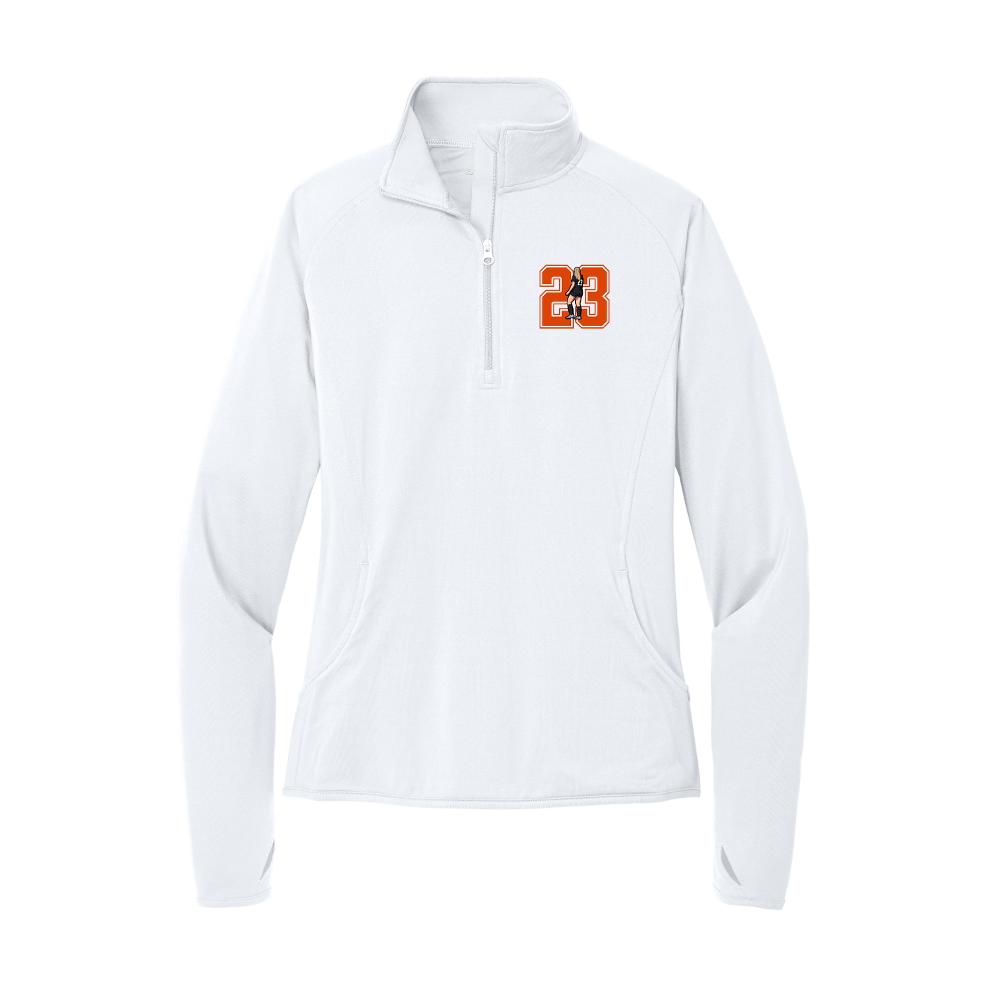 Women's Q-Zip Pullover — Number in White