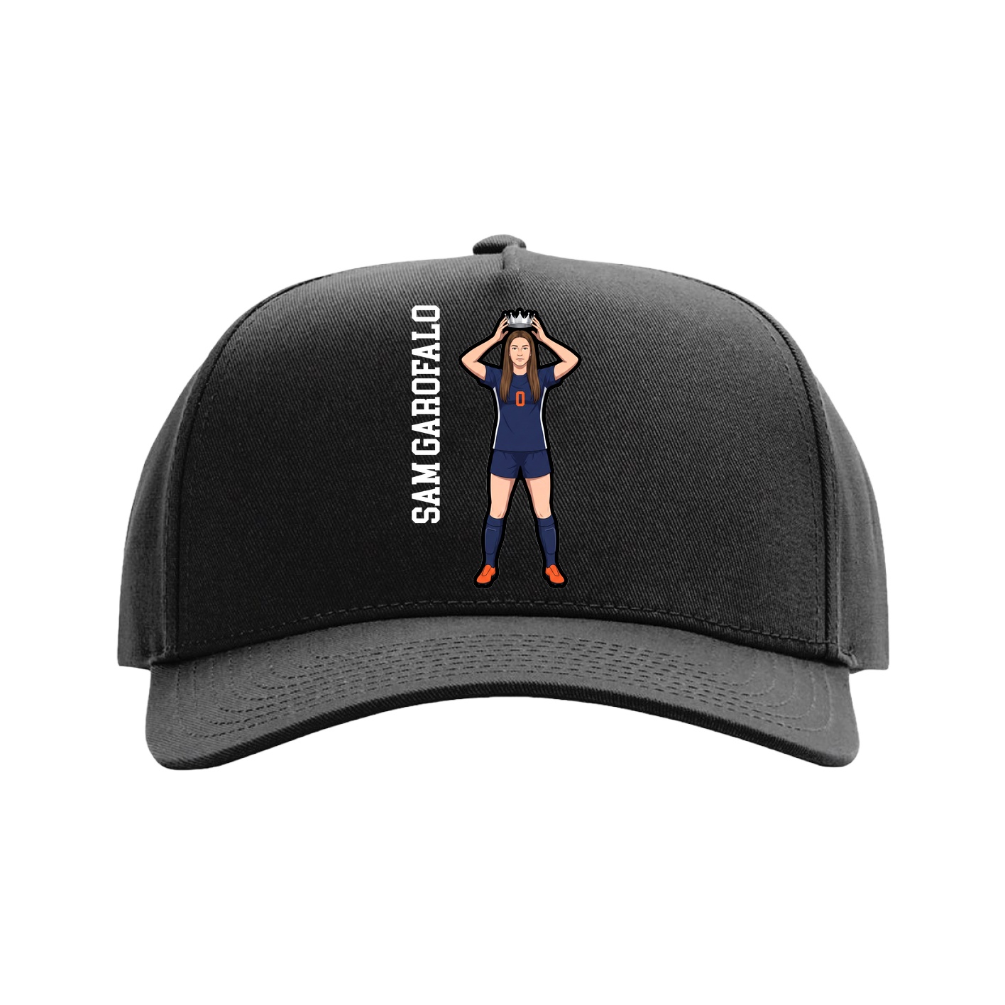 Full Fabric Five-Panel Champ Cap — Name Vertical in Black