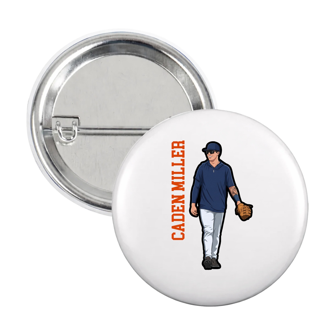 Game Day Button — Name Vertical in White