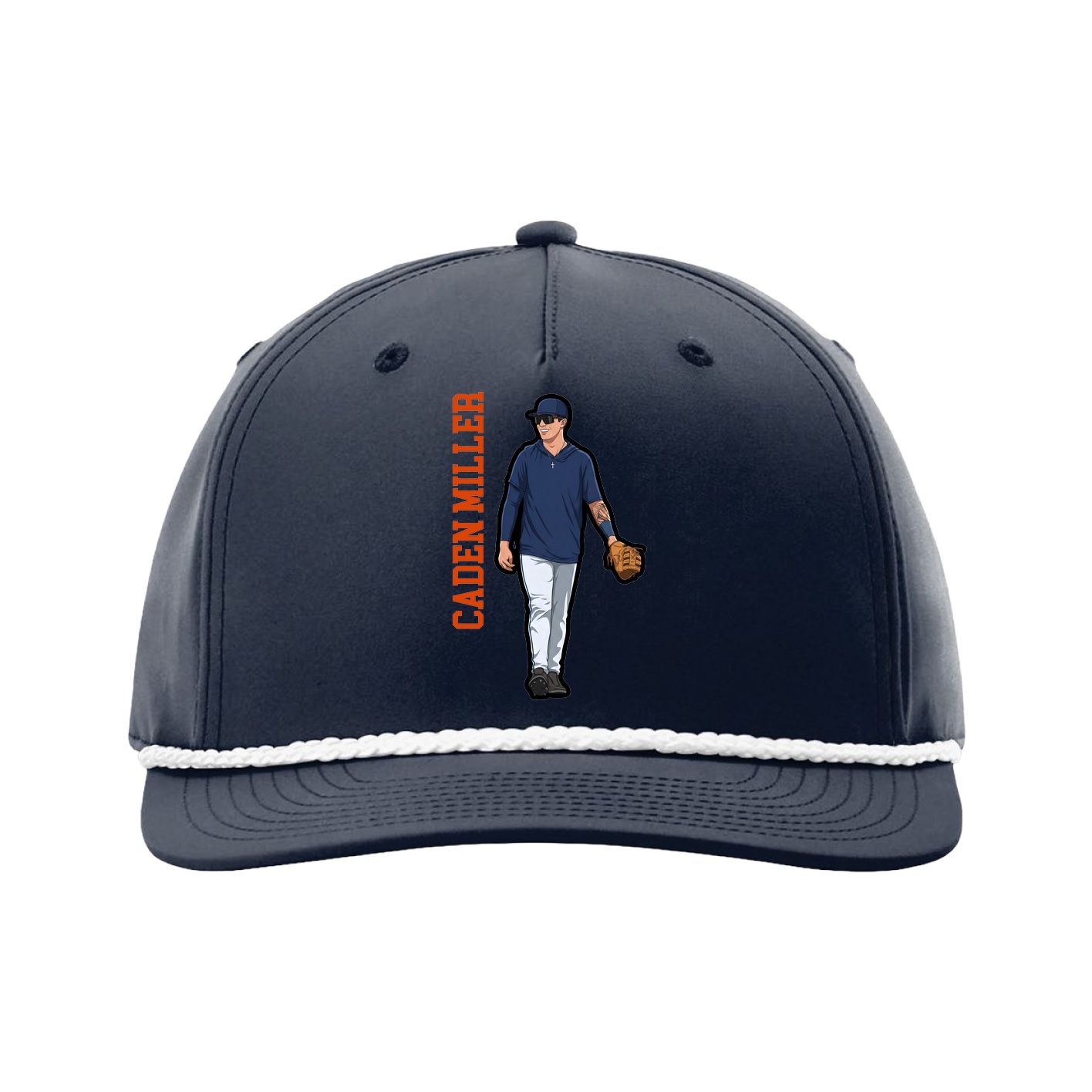 Five-Panel Classic Rope Cap — Name Vertical in Navy