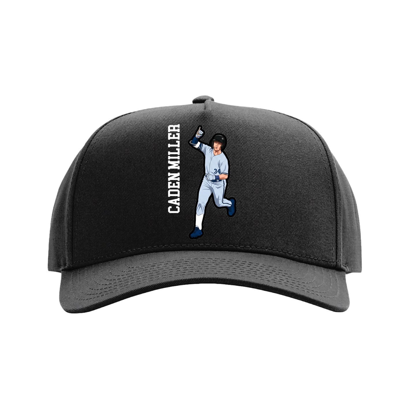 Full Fabric Five-Panel Champ Cap — Name Vertical in Black